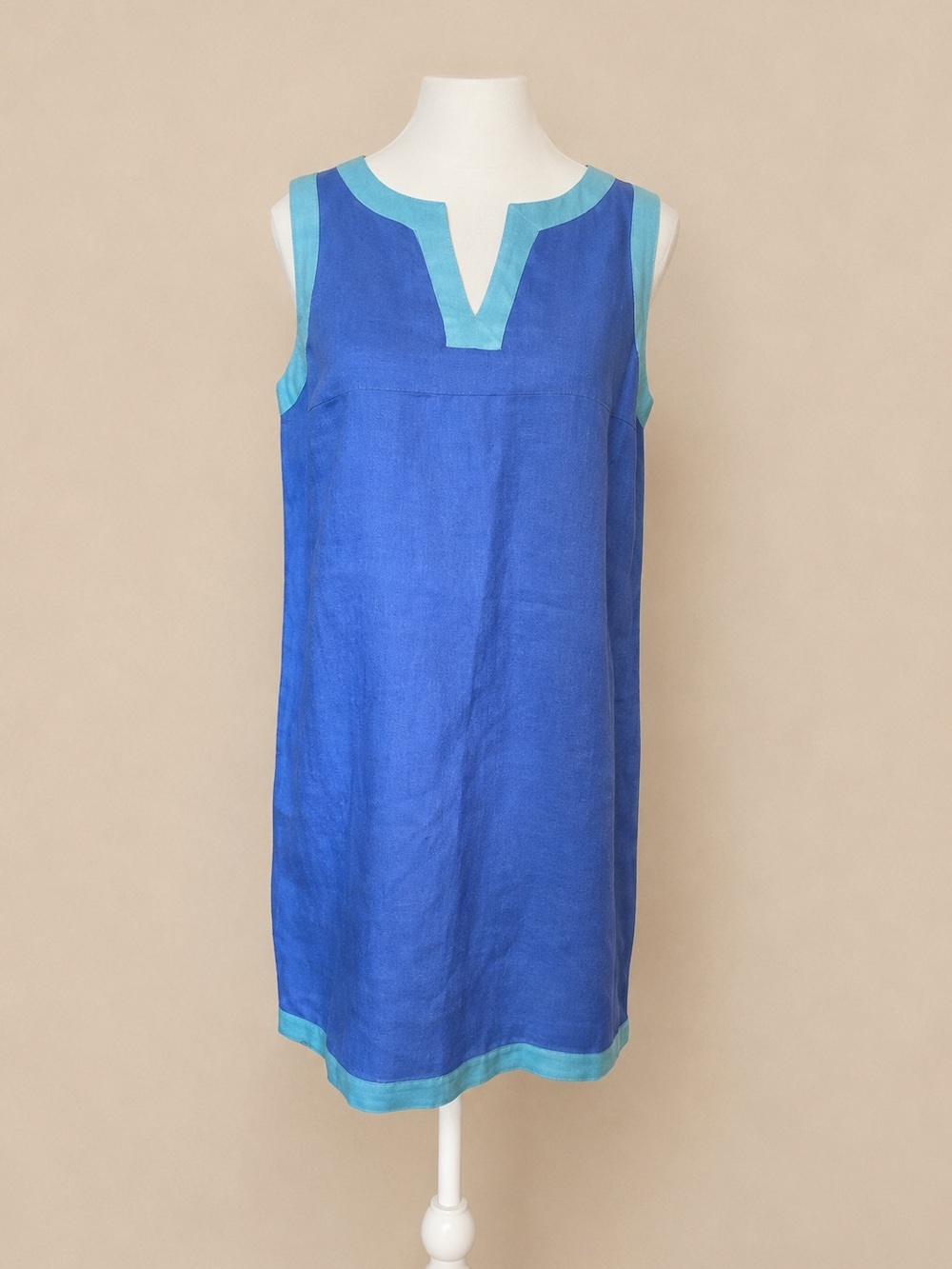Sigrid Olsen • 100% Linen Periwinkle Sleeveless Dress w/ Mint Green Trim • Sz S